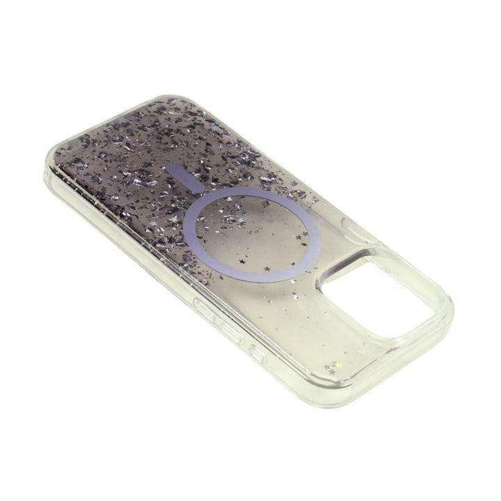 Stylish 2-Tone Transparent MagSafe Ring Case with Sparkle Glitter Dust, Slim Protection for Apple iPhone 16 Pro Max