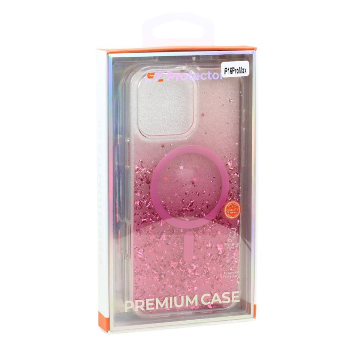 Stylish 2-Tone Transparent MagSafe Ring Case with Sparkle Glitter Dust, Slim Protection for Apple iPhone 16 Pro Max
