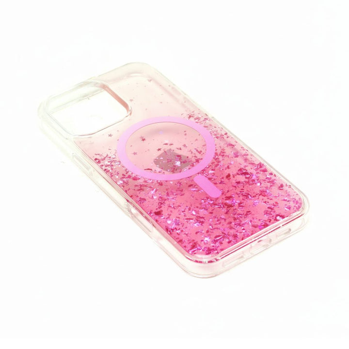 Stylish 2-Tone Transparent MagSafe Ring Case with Sparkle Glitter Dust, Slim Protection for Apple iPhone 16 Pro Max