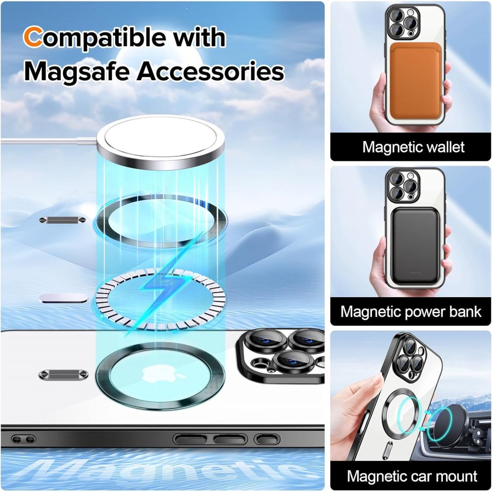 Premium Chrome Design Transparent Magnetic Ring Case with Camera Protection for Apple iPhone 16 Pro