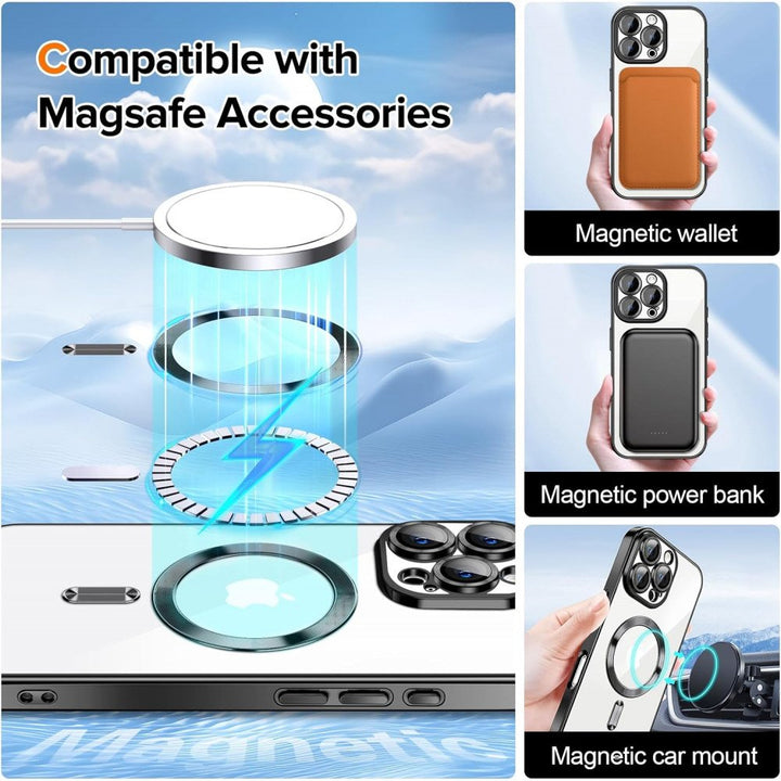 Premium Chrome Design Transparent Magnetic Ring Case with Camera Protection for Apple iPhone 16 Pro