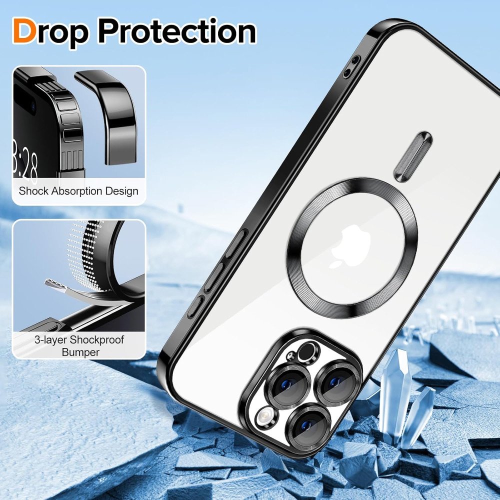 Premium Chrome Design Transparent Magnetic Ring Case with Camera Protection for Apple iPhone 16 Pro