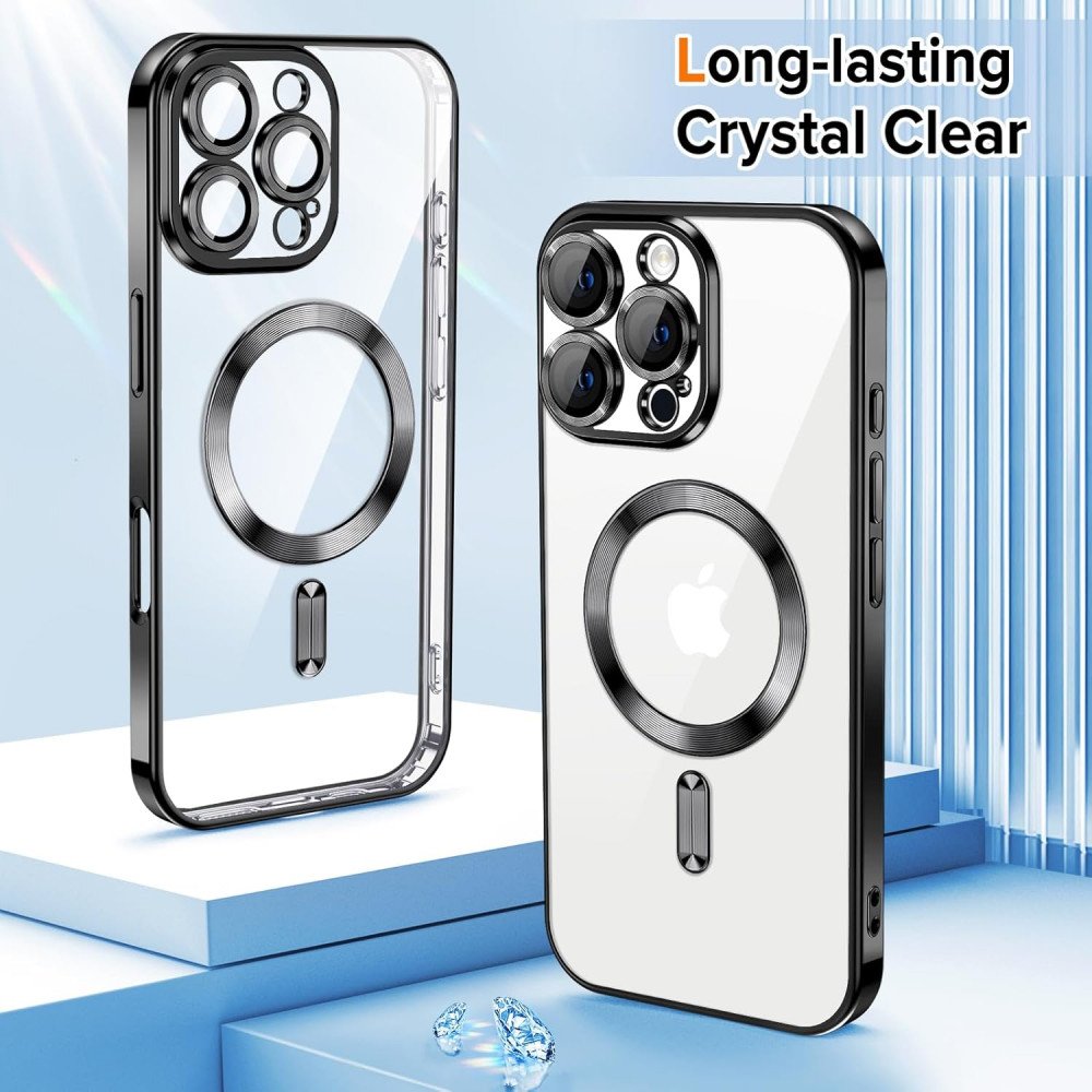 Premium Chrome Design Transparent Magnetic Ring Case with Camera Protection for Apple iPhone 16 Pro