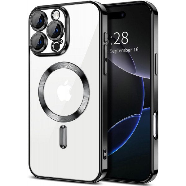 Premium Chrome Design Transparent Magnetic Ring Case with Camera Protection for Apple iPhone 16 Pro