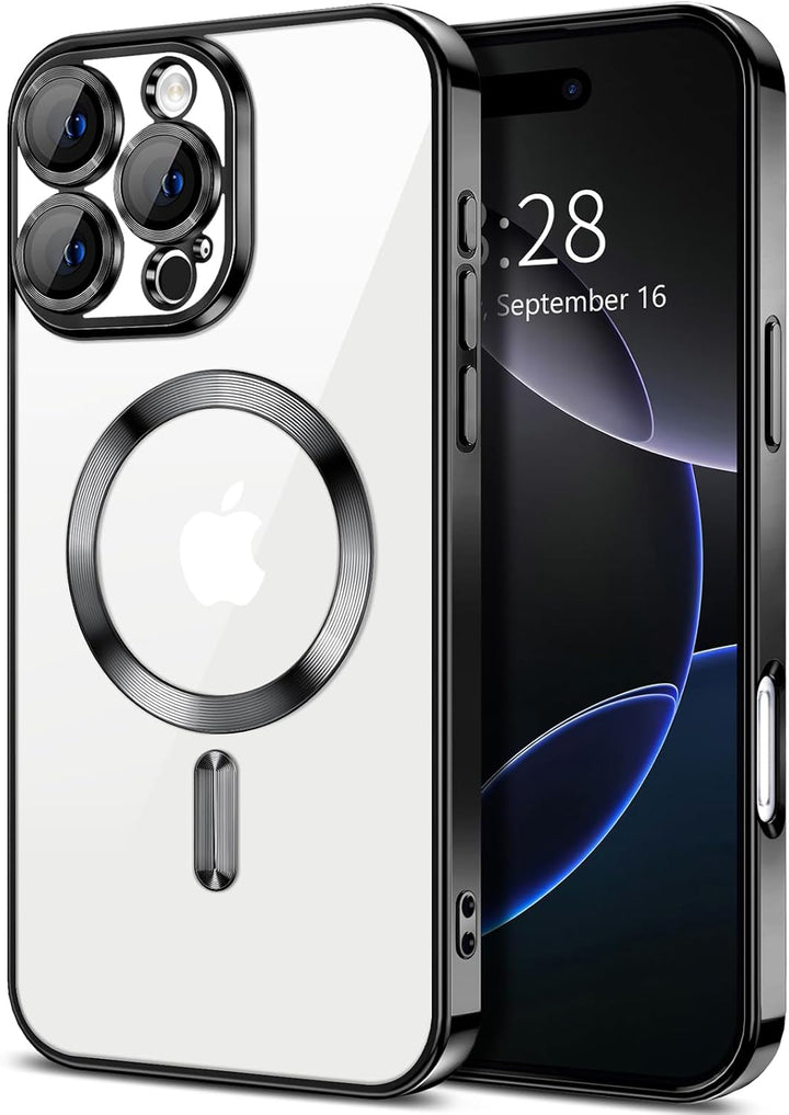 Premium Chrome Transparent Magnetic Ring Case with Camera Protection, Magsafe Compatible for Apple iPhone 16 Pro Max