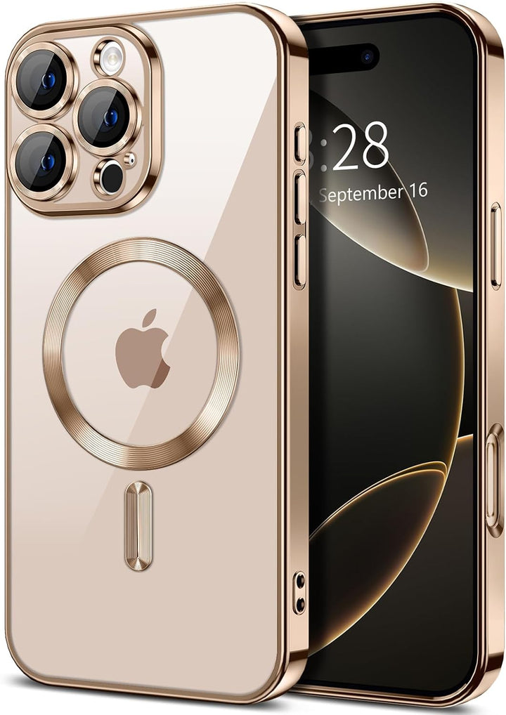 Premium Chrome Transparent Magnetic Ring Case with Camera Protection, Magsafe Compatible for Apple iPhone 16 Pro Max