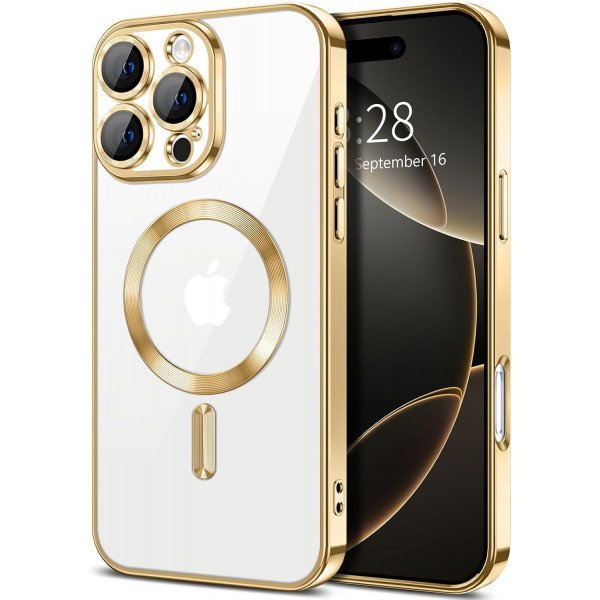 Premium Chrome Design Transparent Magnetic Ring Case with Camera Protection for Apple iPhone 16 Pro