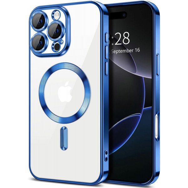Premium Chrome Design Transparent Magnetic Ring Case with Camera Protection for Apple iPhone 16 Pro Max