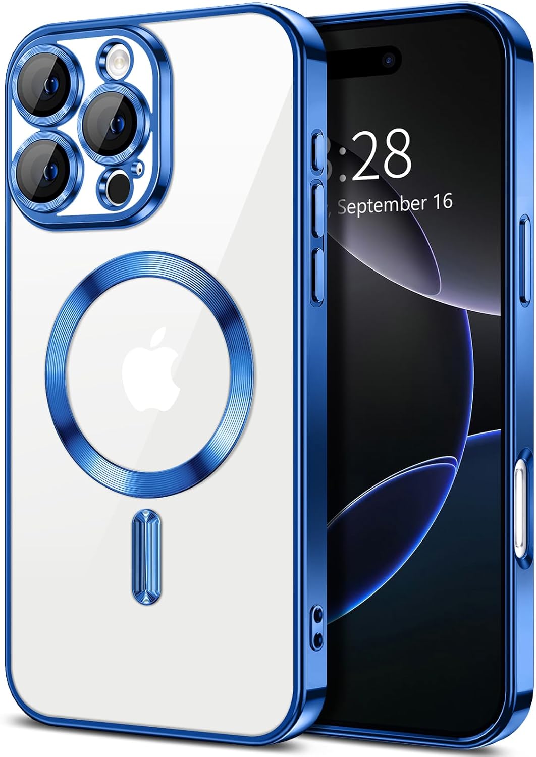 Premium Chrome Design Transparent Magnetic Ring Case with Camera Protection, Magsafe Compatible for Apple iPhone 16 Pro
