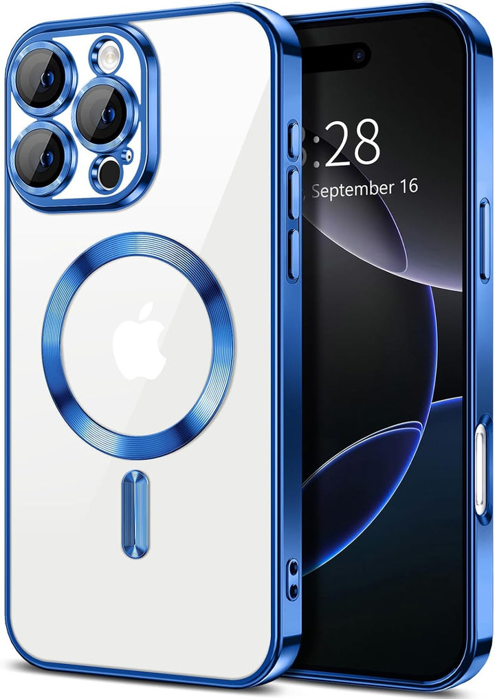 Premium Chrome Design Transparent Magnetic Ring Case with Camera Protection, Magsafe Compatible for Apple iPhone 16 Pro