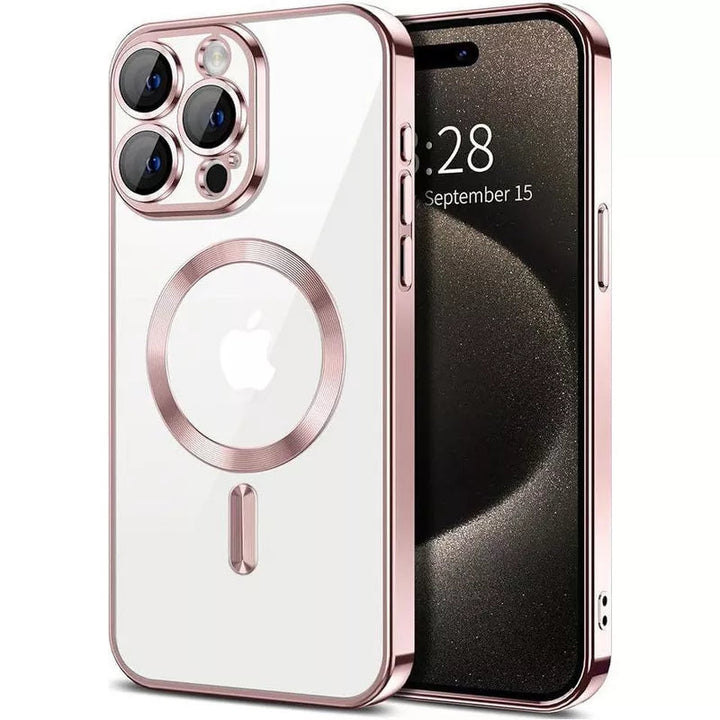 Premium Chrome Transparent Magnetic Ring Case with Camera Protection, Magsafe Compatible for Apple iPhone 16 Pro Max
