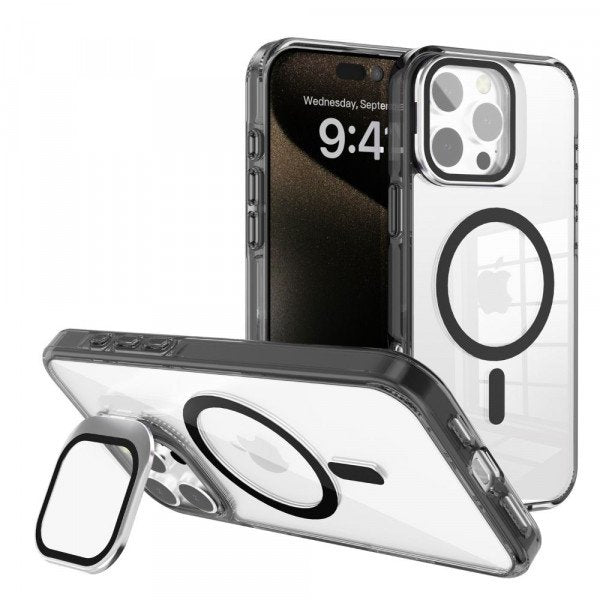 Clear Magnetic Case with Camera Protection Kickstand Military-Grade Drop Protection for Apple iPhone 16 Pro
