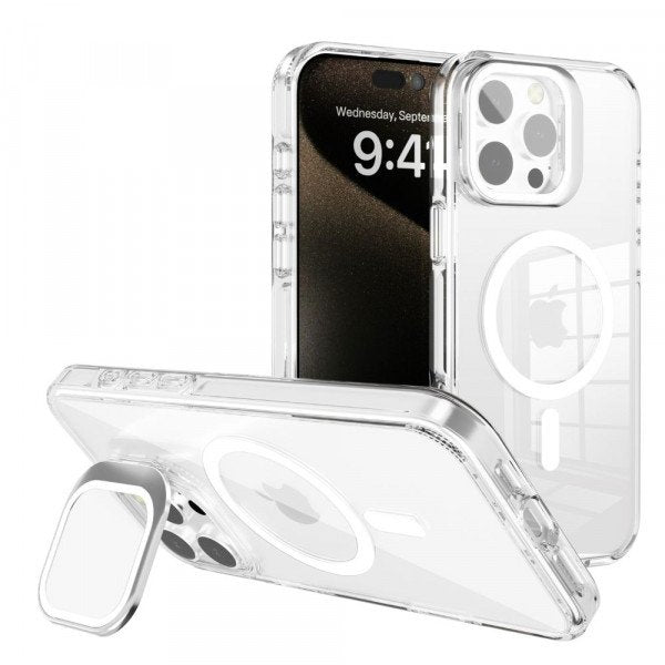 Clear Magnetic Case with Camera Protection Kickstand Military-Grade Drop Protection for Apple iPhone 16 Pro