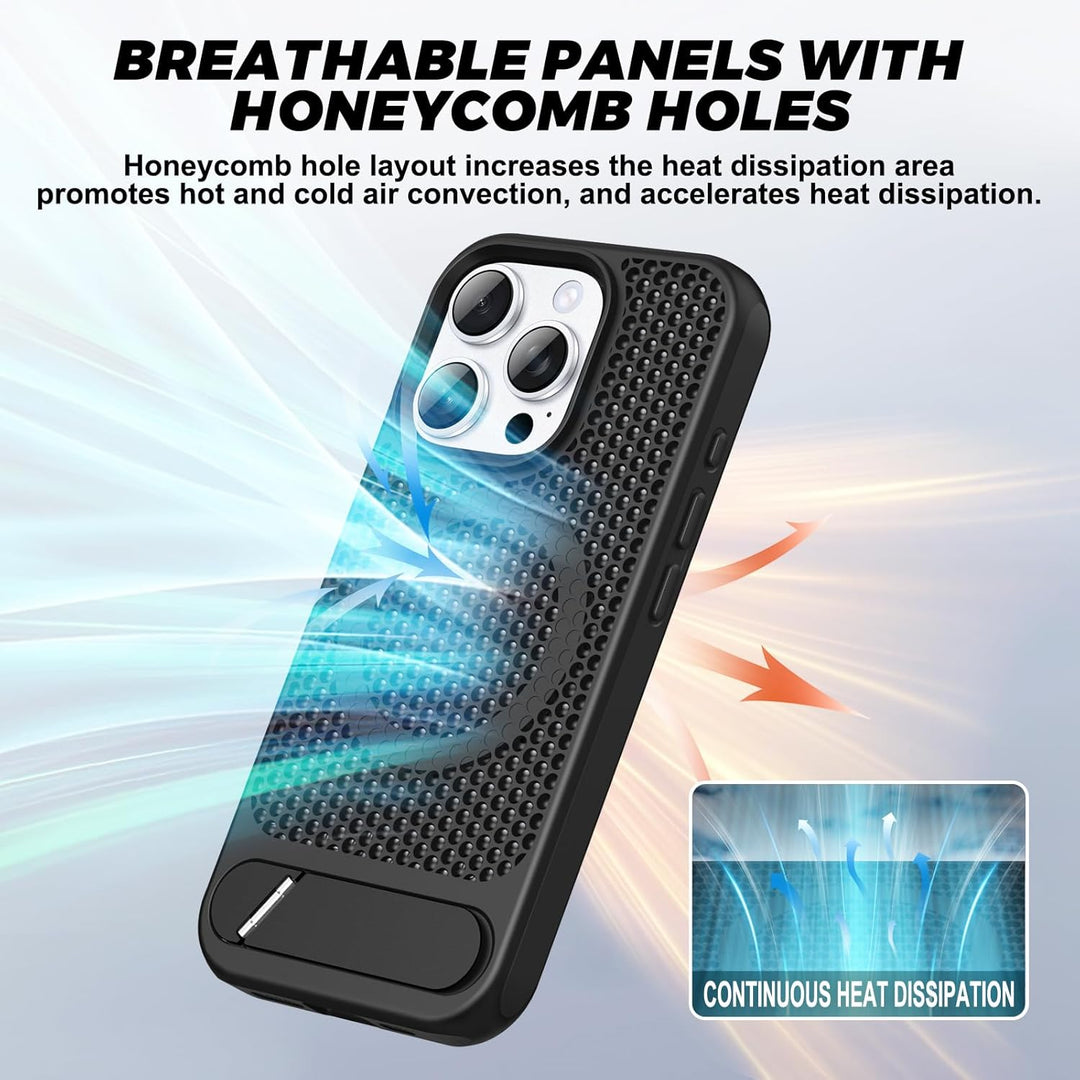 Heat Dissipation Cooling Magnetic Magsafe Ring Case with Built-in Kickstand for Apple iPhone 16 Pro Max – Secure Protection & Charging