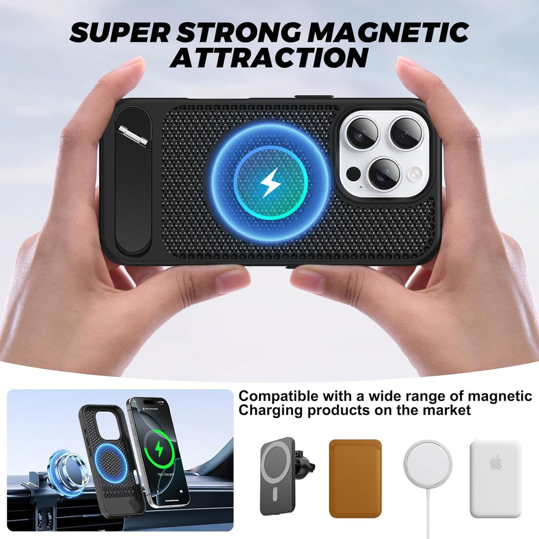 Heat Dissipation Cooling Magnetic Magsafe Ring Case with Built-in Kickstand for Apple iPhone 16 Pro Max – Secure Protection & Charging