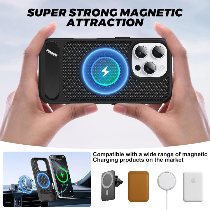 Heat Dissipation Cooling Magnetic Magsafe Ring Case with Built-in Kickstand for Apple iPhone 16 Pro Max – Secure Protection & Charging
