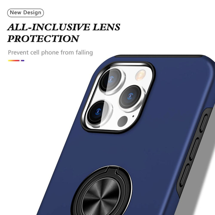 Flat Ring Dual Layer Armor Hybrid Stand Case with Metal Plate for iPhone 16 Pro