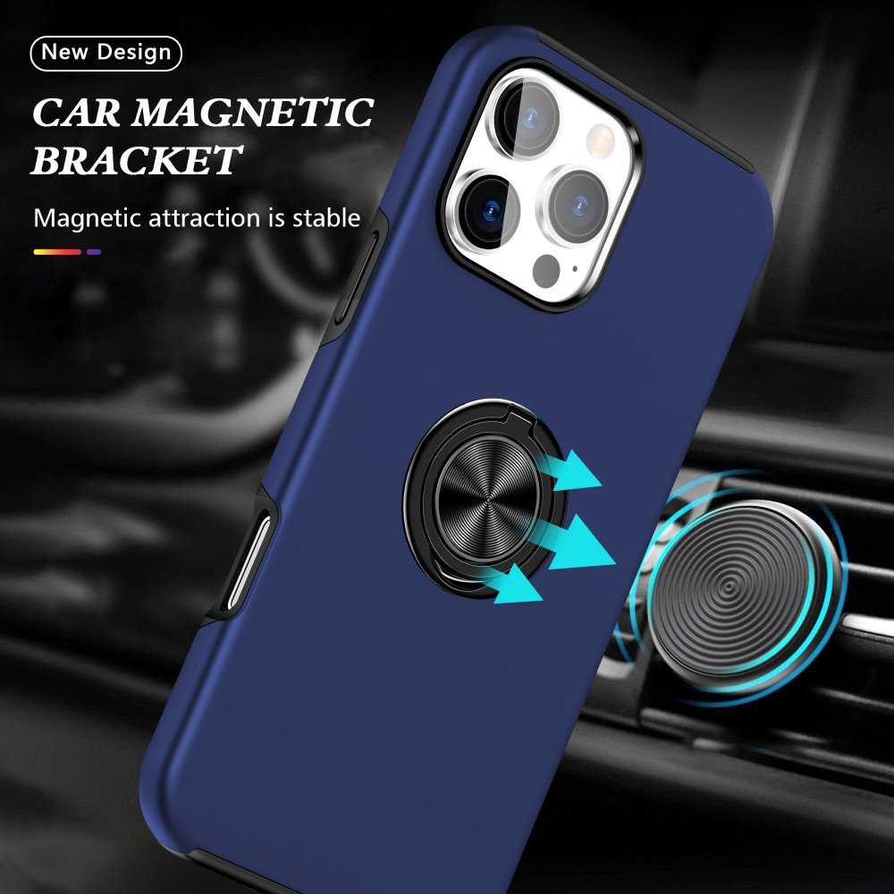 Flat Ring Dual Layer Armor Hybrid Stand Case with Metal Plate for iPhone 16 Pro