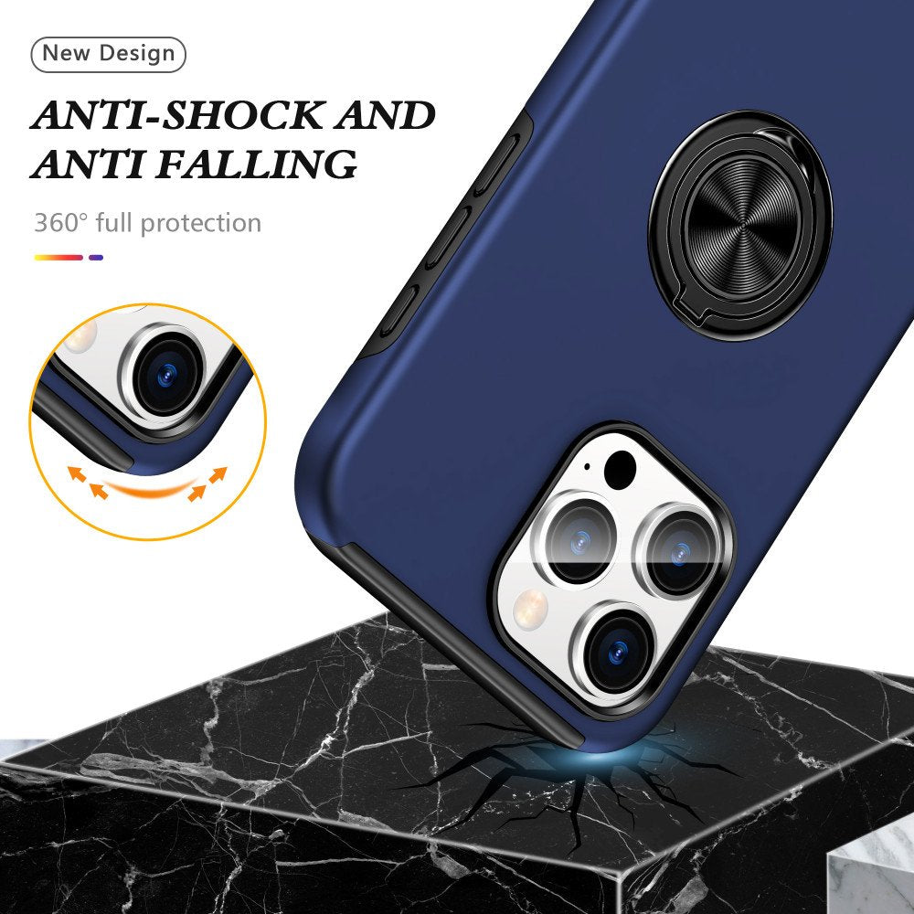 Flat Ring Dual Layer Armor Hybrid Stand Case with Metal Plate for iPhone 16 Pro