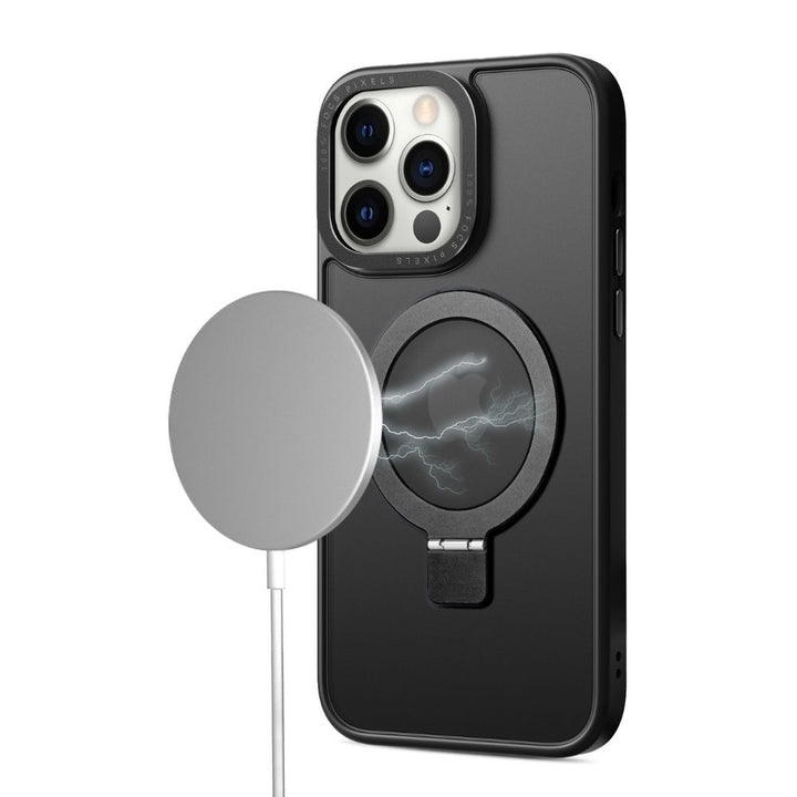 Sleek Metallic Finish Protective Armor Magnetic Magsafe Ring Stand Phone Case, Metallic Buttons, Shockproof, for Apple iPhone 16 Pro Max