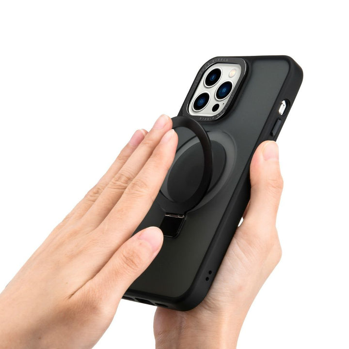 Sleek Metallic Finish Protective Armor Magnetic Magsafe Ring Stand Phone Case, Metallic Buttons, Shockproof, for Apple iPhone 16 Pro Max