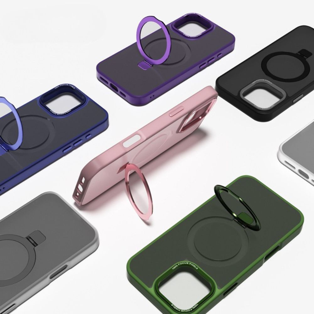 Sleek Metallic Finish Protective Armor Magnetic Magsafe Ring Stand Phone Case, Metallic Buttons, Shockproof, for Apple iPhone 16 Pro Max