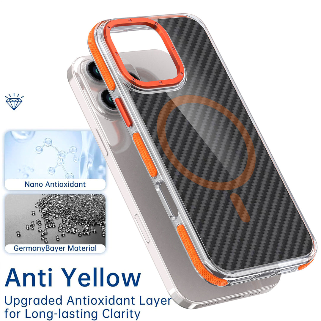Carbon Fiber Style Neon Bumper Magnetic Protective Cover Case, MagSafe Compatible, Slim & Shock-Resistant for Apple iPhone 16