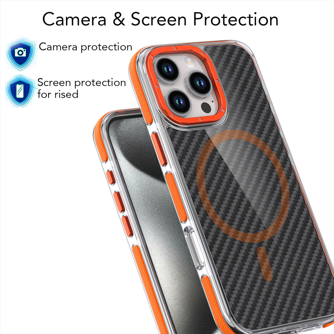 Carbon Fiber Style Neon Bumper Magnetic Protective Cover Case, MagSafe Compatible, Slim & Shock-Resistant for Apple iPhone 16