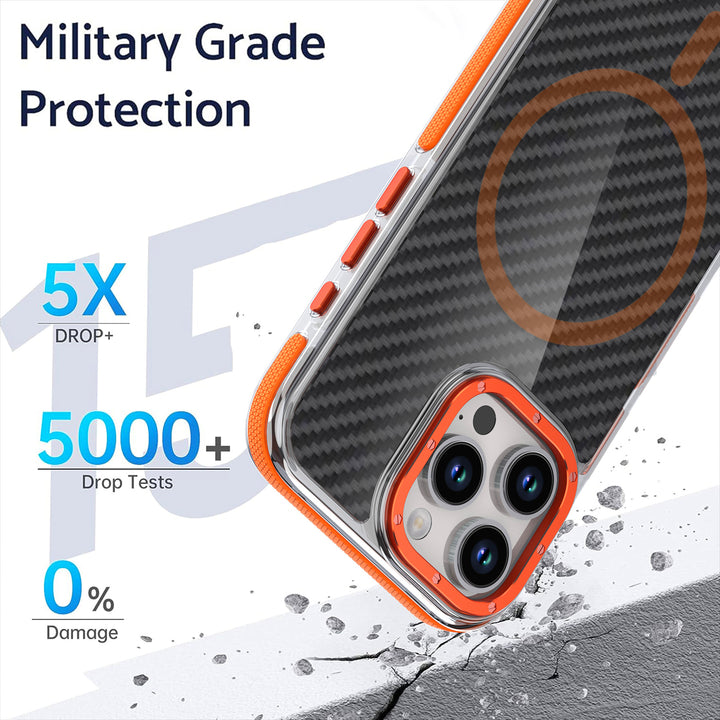 Carbon Fiber Style Neon Bumper Magnetic Protective Cover Case, MagSafe Compatible, Slim & Shock-Resistant for Apple iPhone 16