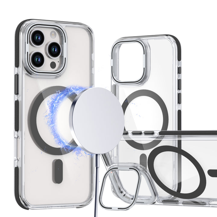 Crystal Clear Magnetic MagSafe Kickstand Case with Camera Lens Protection for Apple iPhone 16 Pro Max