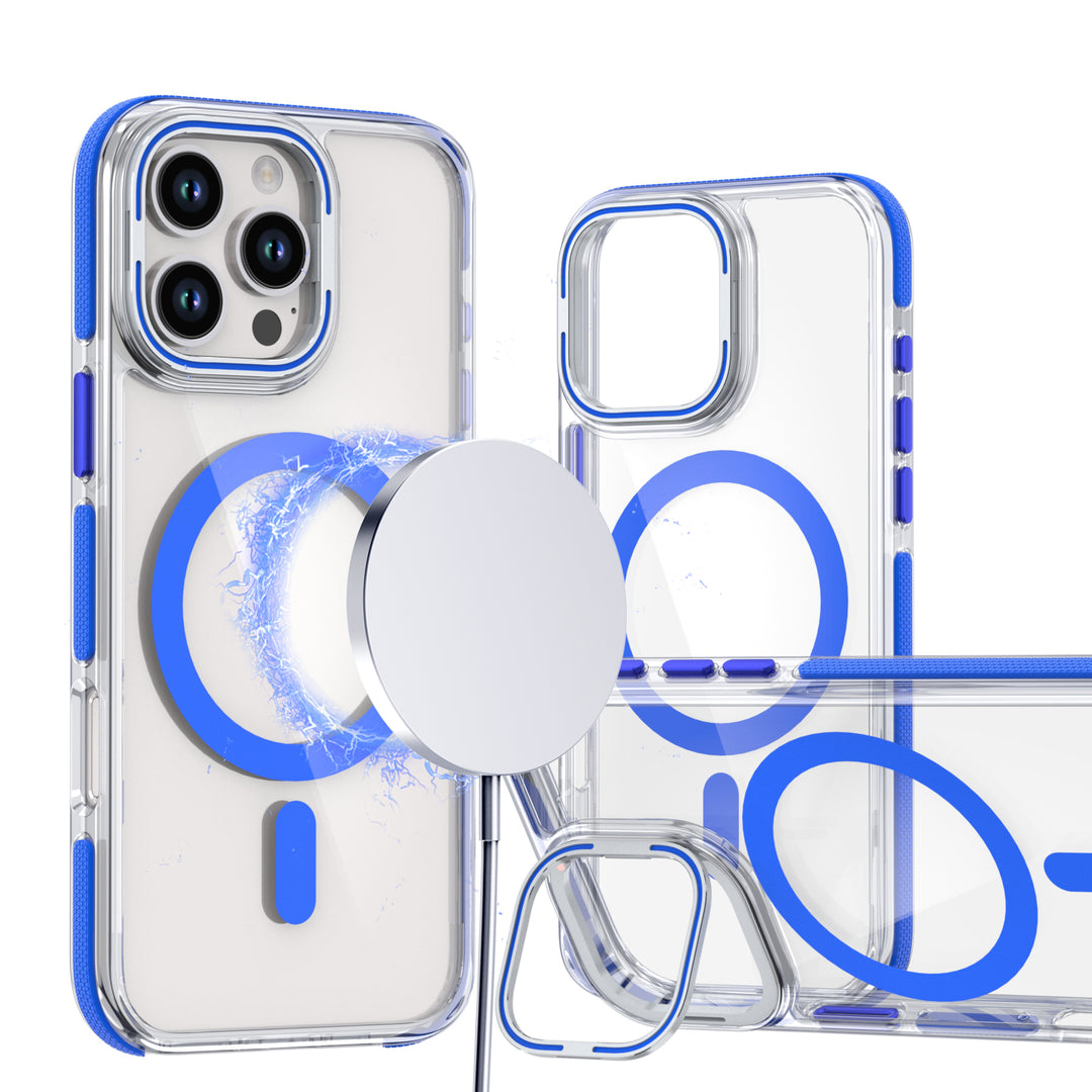 Crystal Clear Magnetic MagSafe Kickstand Case with Camera Lens Protection for Apple iPhone 16 Pro Max