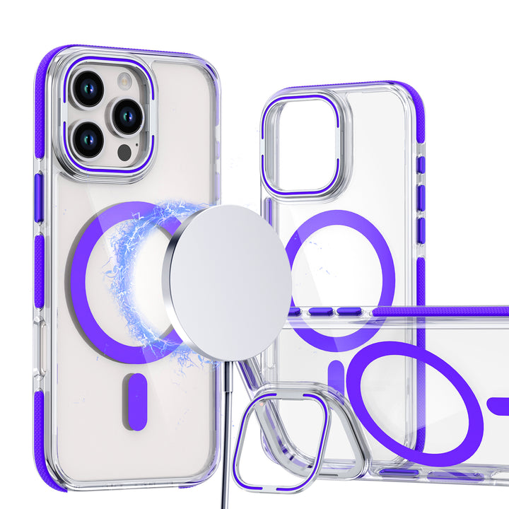 Crystal Clear Magnetic MagSafe Kickstand Case with Camera Lens Protection for Apple iPhone 16 Pro Max