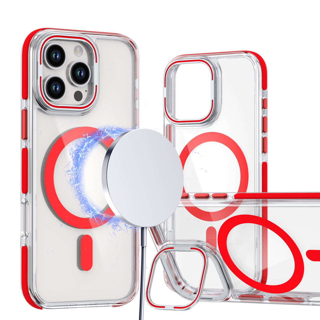 Crystal Clear Magnetic MagSafe Kickstand Case with Camera Lens Protection for Apple iPhone 16 Pro Max