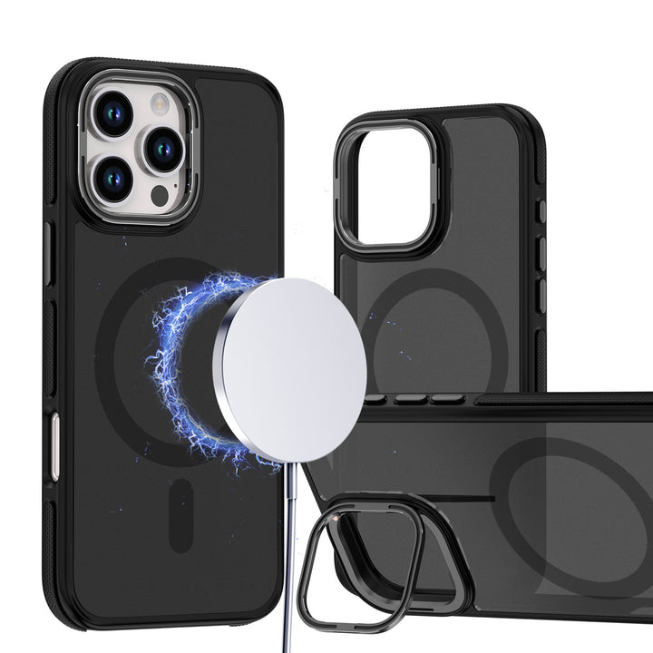 Matte Finish Magnetic Magsafe Compatible Kickstand Case with Camera Lens Protection Cover for Apple iPhone 16 Pro