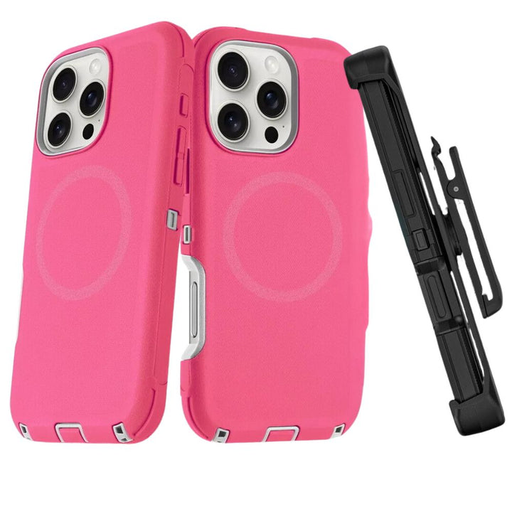Heavy Duty Armor Protection Cover Case with Magnetic Wireless Charging, Belt Clip, Kickstand & Rugged Shockproof for Apple iPhone 16