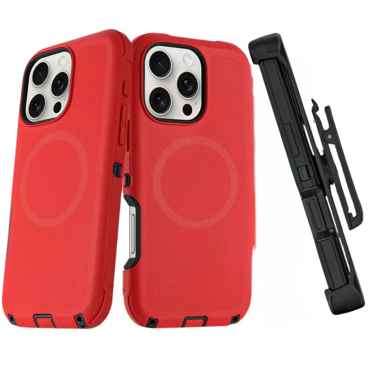 Heavy Duty Armor Protection Cover Case with Magnetic Wireless Charging, Belt Clip, Kickstand & Rugged Shockproof for Apple iPhone 16