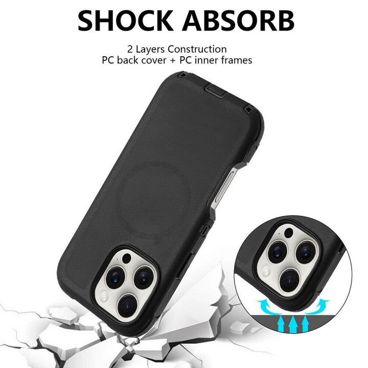 Heavy Duty Armor Protection Cover Case with Magnetic Wireless Charging, Belt Clip, Kickstand & Rugged Shockproof for Apple iPhone 16