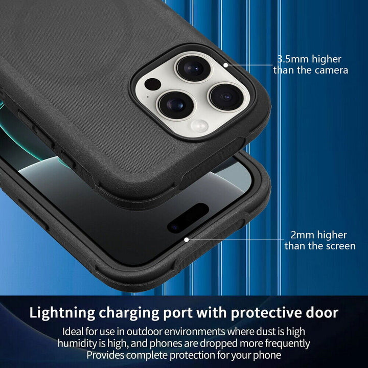 Heavy Duty Armor Protection Cover Case with Magnetic Wireless Charging, Belt Clip, Kickstand & Rugged Shockproof for Apple iPhone 16