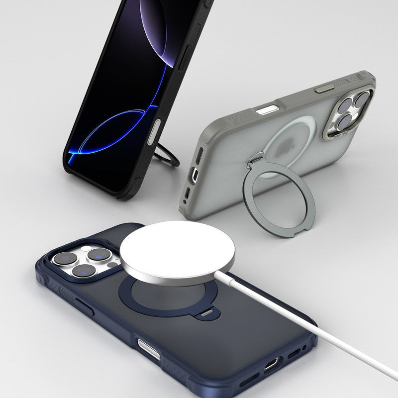 Translucent Matte MagSafe Phone Case with 360° Rotating Magnetic Kickstand, Shockproof Bumper, for Apple iPhone 16 Pro Max