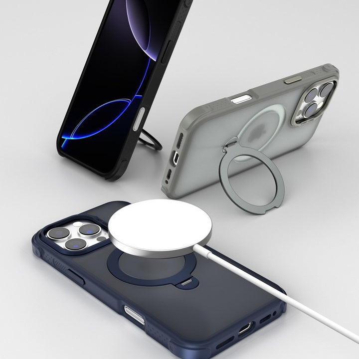 Translucent Matte MagSafe Phone Case with 360° Rotating Magnetic Kickstand, Shockproof Bumper, for Apple iPhone 16 Pro Max