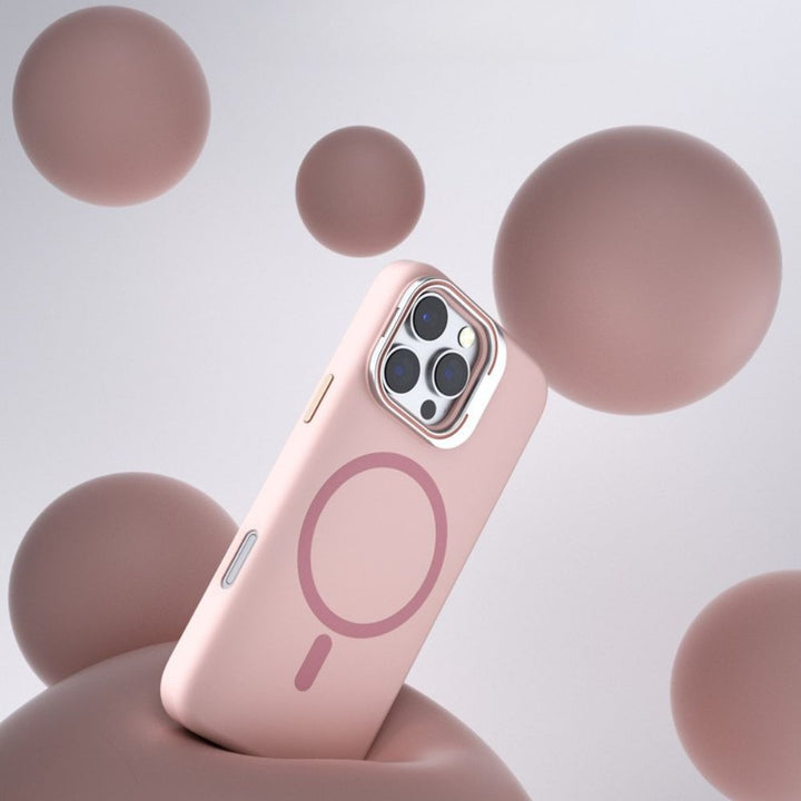 Premium Silicone Magnetic MagSafe Phone Case with Camera Kickstand & Metallic Buttons for Apple iPhone 16 Pro Max