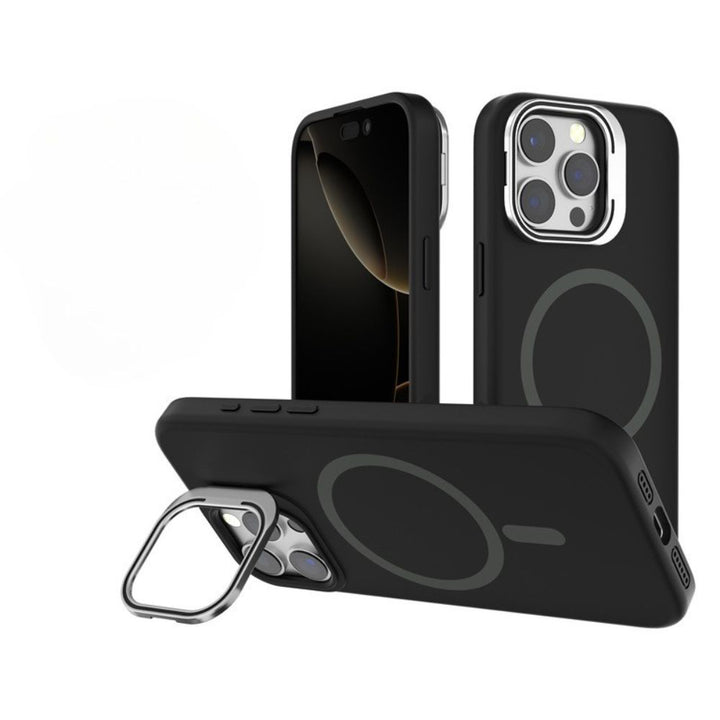 Premium Silicone Magnetic MagSafe Phone Case with Camera Kickstand & Metallic Buttons for Apple iPhone 16 Pro Max