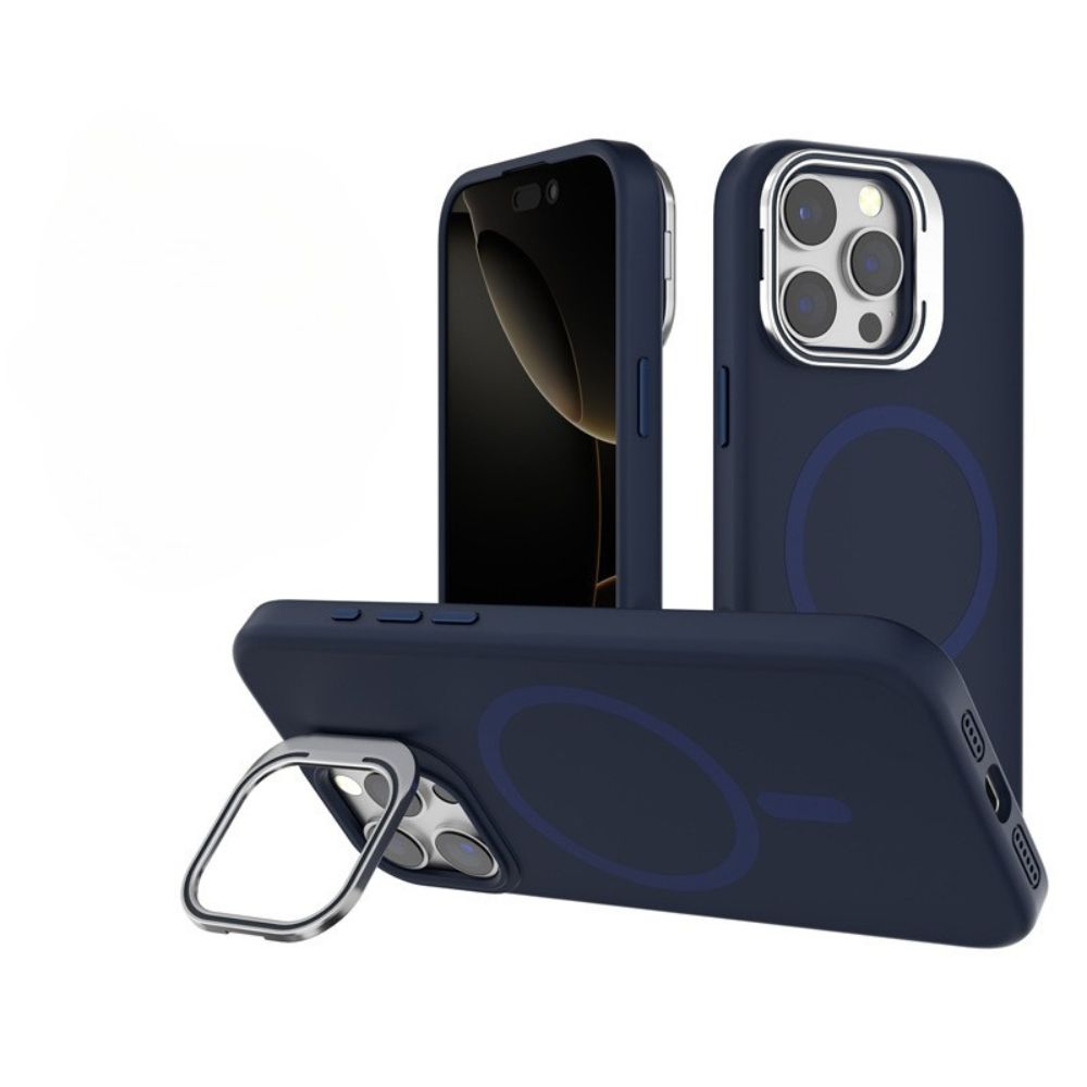 Premium Silicone Magnetic MagSafe Phone Case with Camera Kickstand & Metallic Buttons for Apple iPhone 16 Pro Max