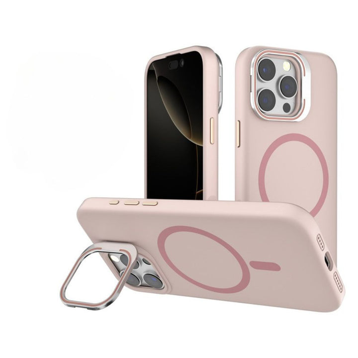 Premium Silicone Magnetic MagSafe Phone Case with Camera Kickstand & Metallic Buttons for Apple iPhone 16 Pro Max