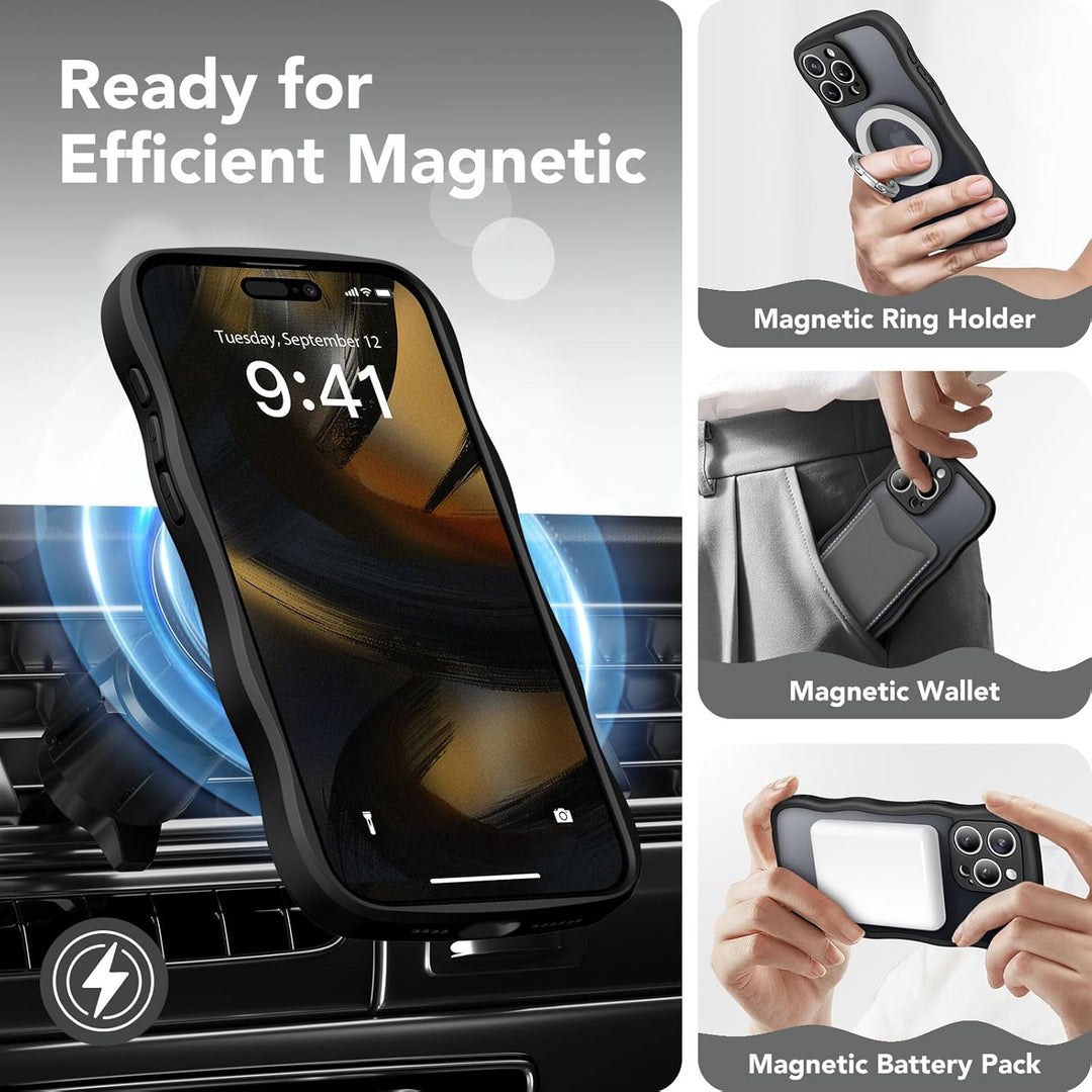 Curly Wavy Grip Matte Translucent Magnetic Magsafe Ring Case with Camera Protection for Apple iPhone 16 Pro Max