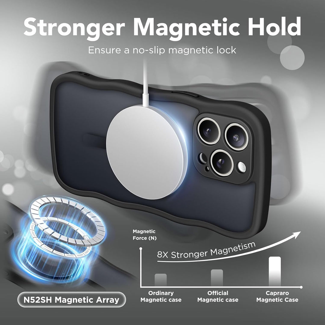 Curly Wavy Grip Matte Translucent Magnetic Magsafe Ring Case with Camera Protection for Apple iPhone 16 Pro Max