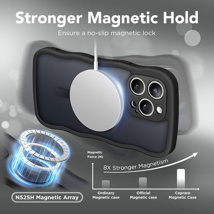 Curly Wavy Grip Matte Translucent Magnetic Magsafe Ring Case with Camera Protection for Apple iPhone 16 Pro Max