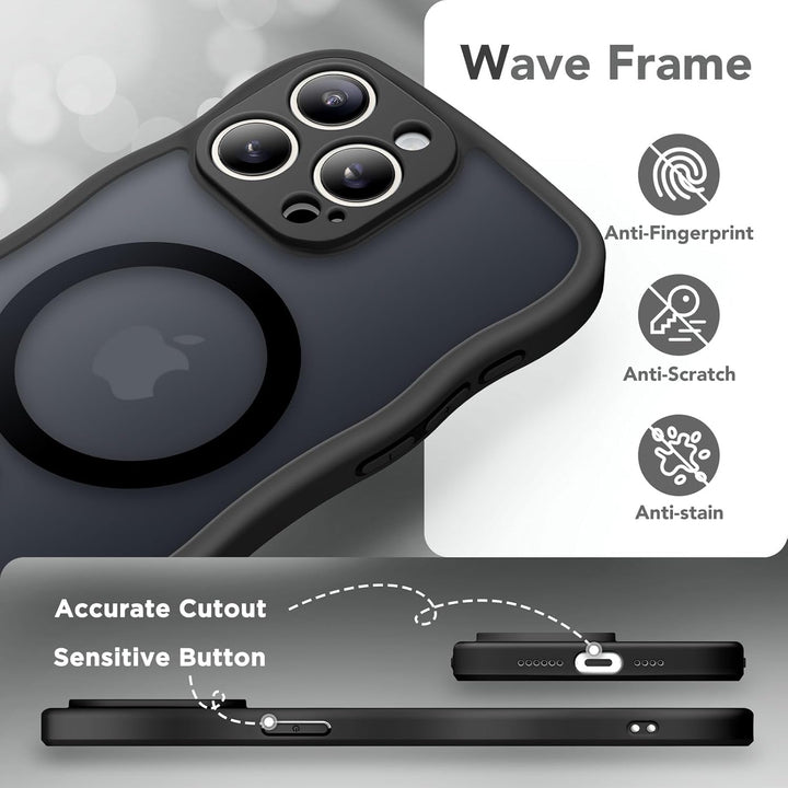 Curly Wavy Grip Matte Translucent Magnetic Magsafe Ring Case with Camera Protection for Apple iPhone 16 Pro Max