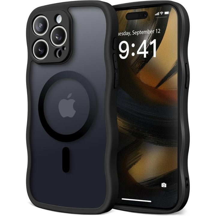 Curly Wavy Grip Matte Translucent Magnetic Magsafe Ring Case with Camera Protection for Apple iPhone 16 Pro Max