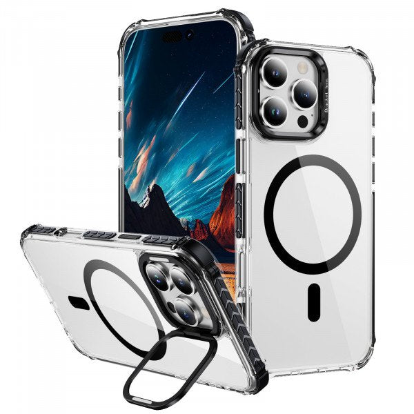 Transparent Super MagSafe Bumper Case with Lens Kickstand Camera Protection for Apple iPhone 16 Pro Max